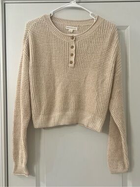 Aeropostale Women's Small Cream Waffle-Knit Henley Sweater